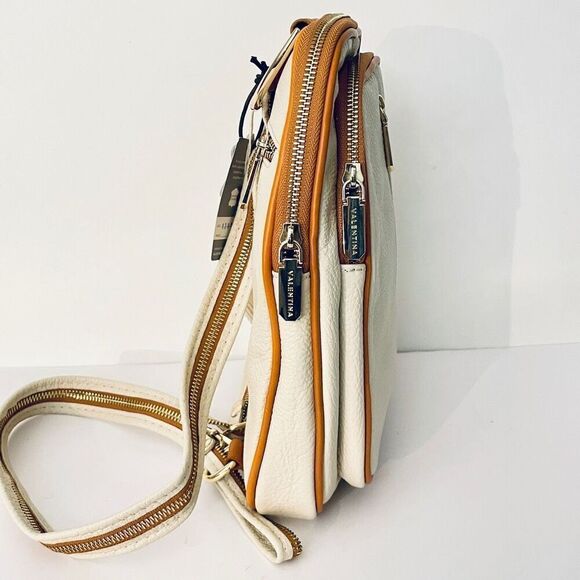NWT Valentina Genuine Ivory & Tan Pebble Italian Leather Convertible Backpack main image 5